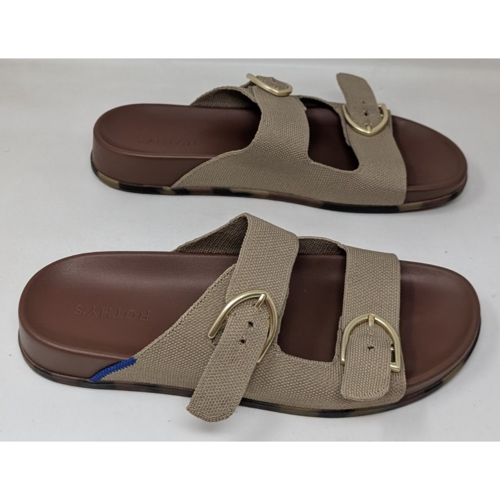 Rothys The Buckle Slide Sandals Women's Size 10 Dune Gray Brown